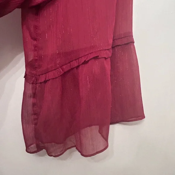 LC Lauren Conrad Women’s Wine colored 3/4 Flutter Sleeve Chiffon Top w Tank XXL - Picture 4 of 6